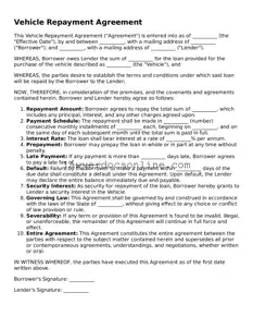 Free Vehicle Repayment Agreement Document