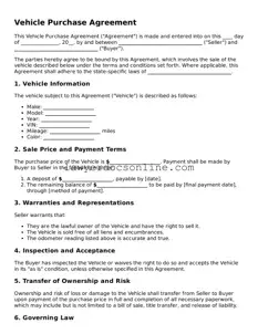 Free Vehicle Purchase Agreement Document