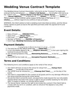 Free Wedding Venue Contract Document