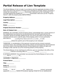 Free Partial Release of Lien Document