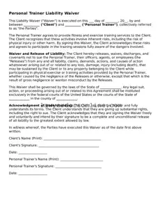 Free Personal Trainer Liability Waiver Document