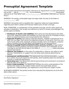 Free Prenuptial Agreement Document