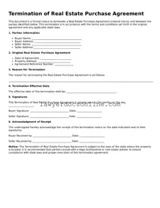 Free Termination of Real Estate Purchase Agreement Document