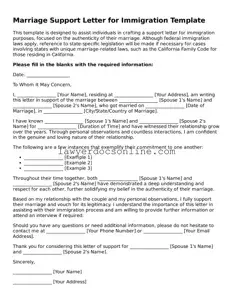 Free Marriage Support Letter for Immigration Document