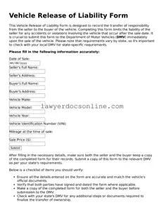 Free Vehicle Release of Liability Document