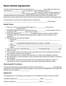 Free Room Rental Agreement Document