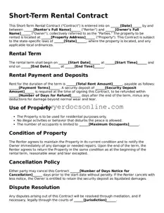 Free Short-Term Rental Contract Document