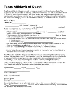 Legal  Affidavit of Death Form for Texas