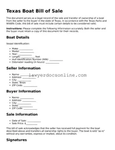 Legal  Boat Bill of Sale Form for Texas