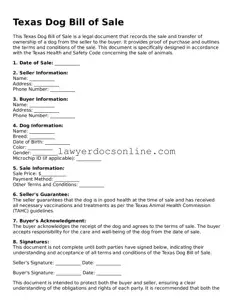 Legal  Dog Bill of Sale Form for Texas