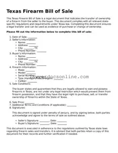 Legal  Firearm Bill of Sale Form for Texas