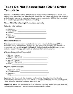 Legal  Do Not Resuscitate Order Form for Texas