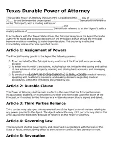 Legal  Durable Power of Attorney Form for Texas