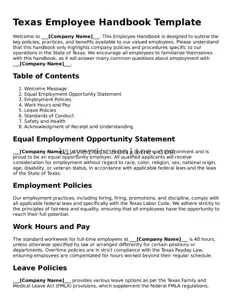Legal  Employee Handbook Form for Texas
