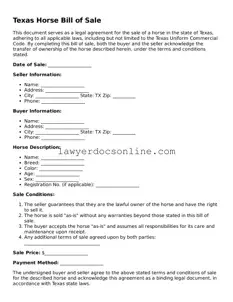 Legal  Horse Bill of Sale Form for Texas