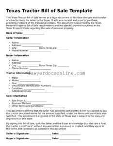 Legal  Tractor Bill of Sale Form for Texas