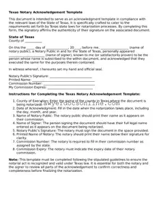 Legal  Notary Acknowledgement Form for Texas