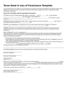 Legal  Deed in Lieu of Foreclosure Form for Texas