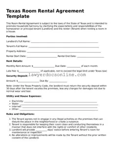 Legal  Room Rental Agreement Form for Texas