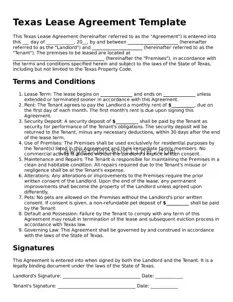 Legal  Lease Agreement Form for Texas