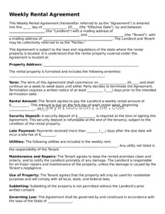 Free Weekly Rental Agreement Document