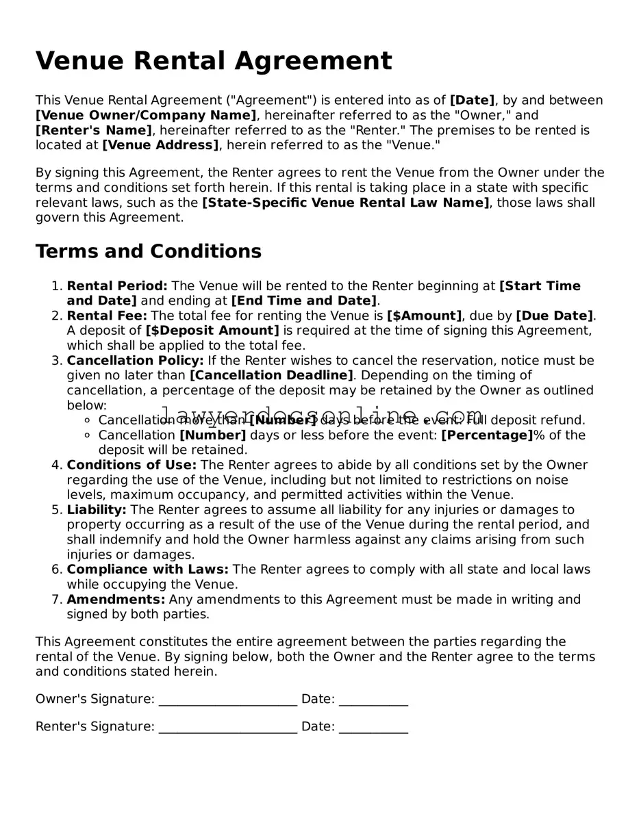 Free Venue Rental Agreement Document