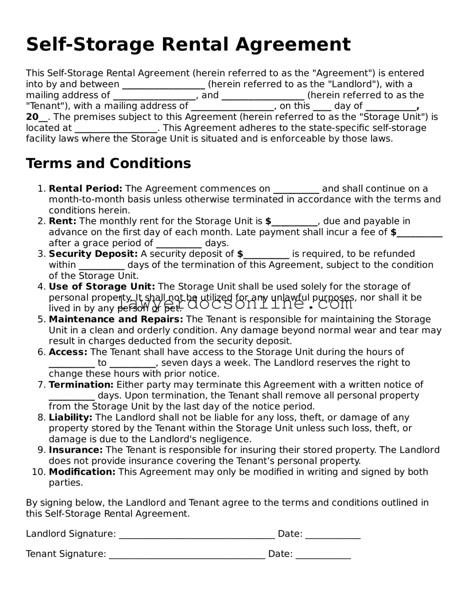 Free Self-Storage Rental Agreement Document