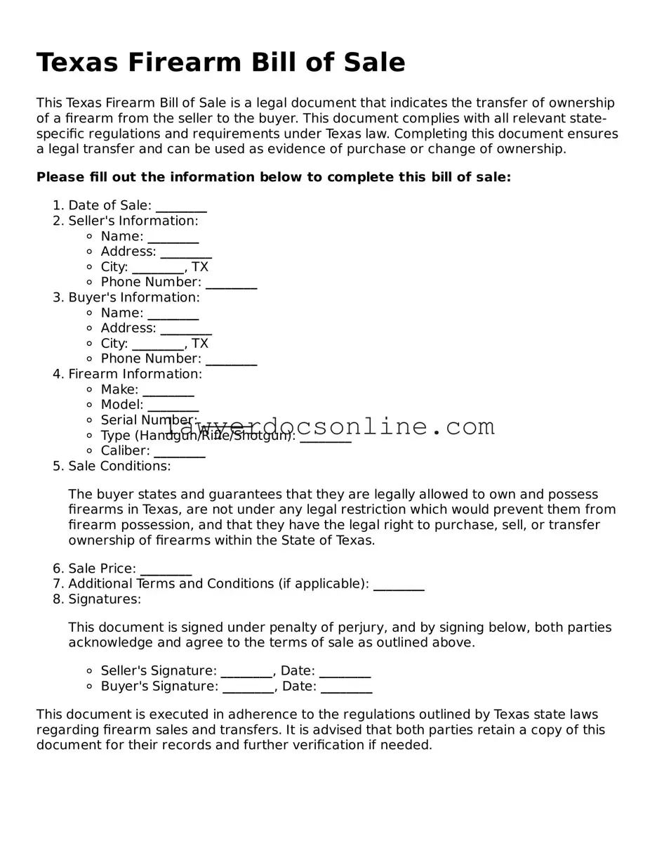Legal  Firearm Bill of Sale Form for Texas