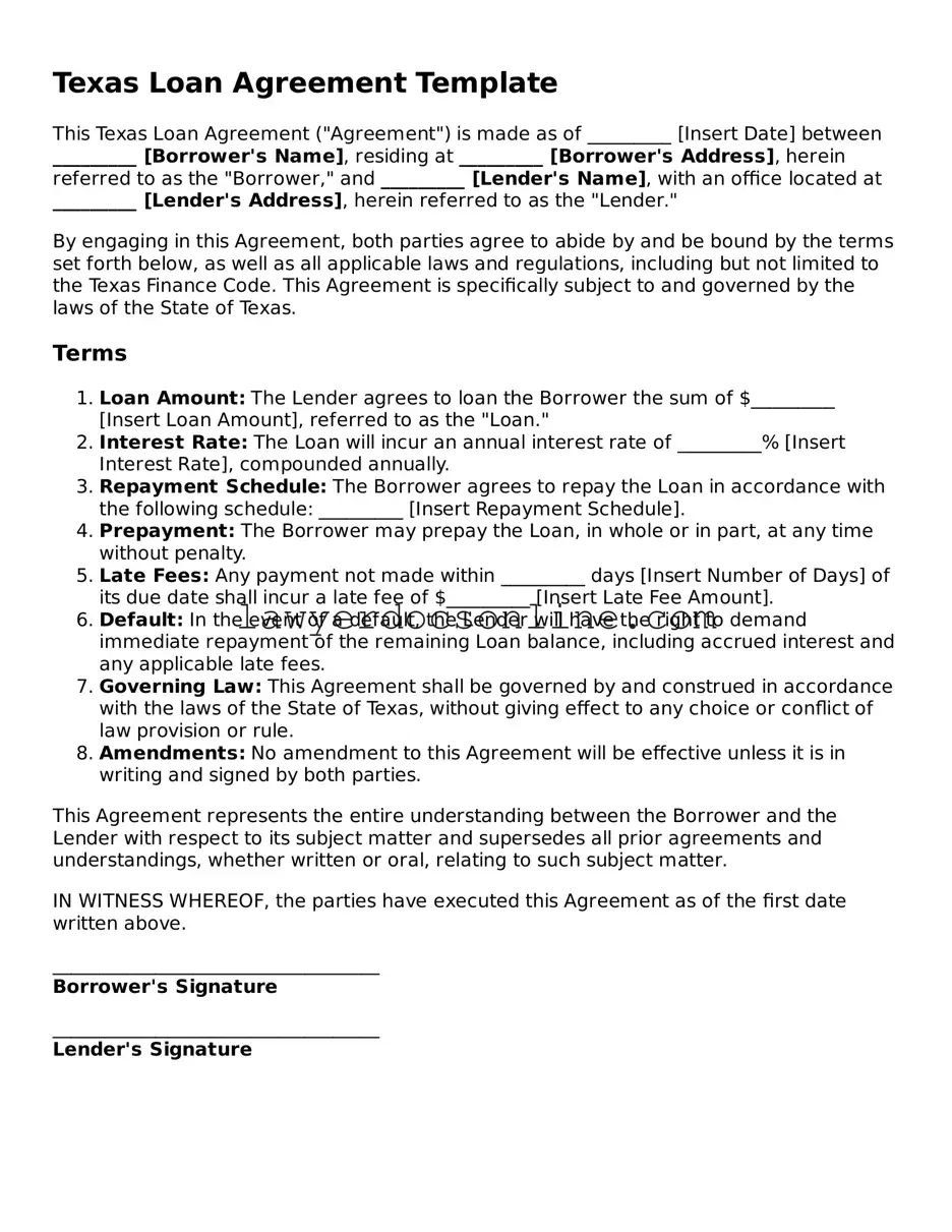 Legal  Loan Agreement Form for Texas
