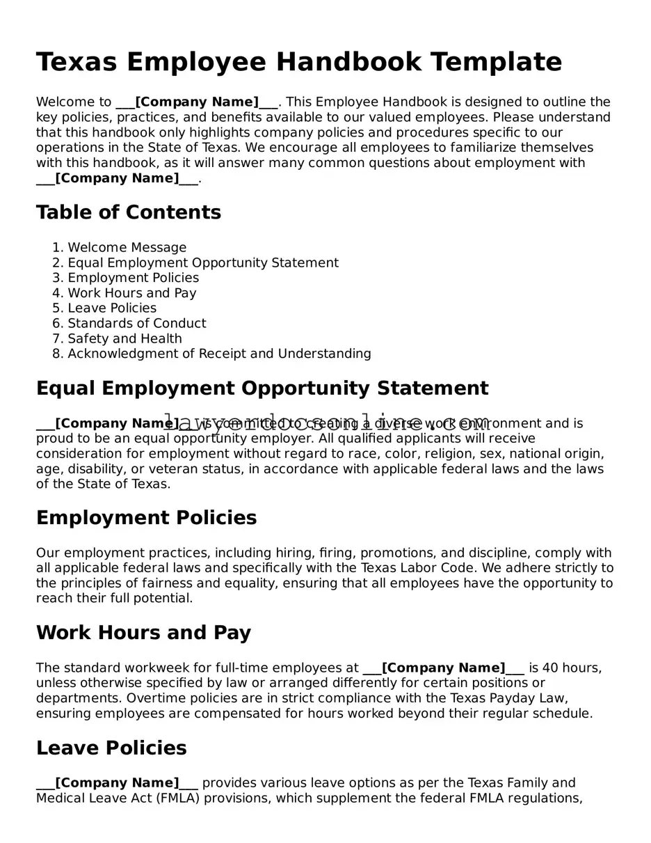 Legal  Employee Handbook Form for Texas