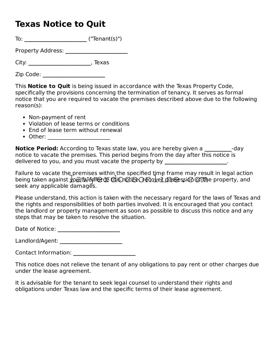 Legal  Notice to Quit Form for Texas