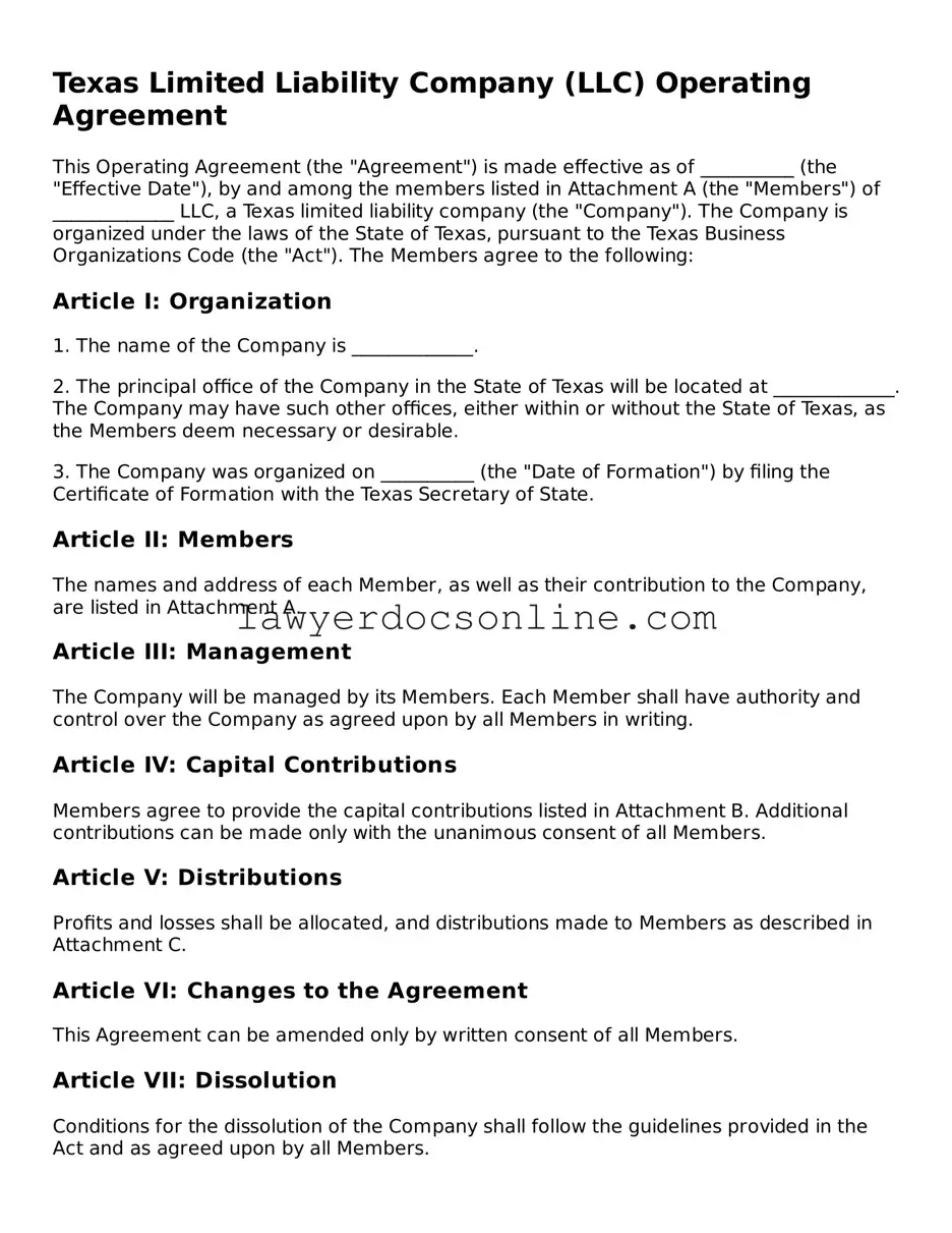 Legal  Operating Agreement Form for Texas