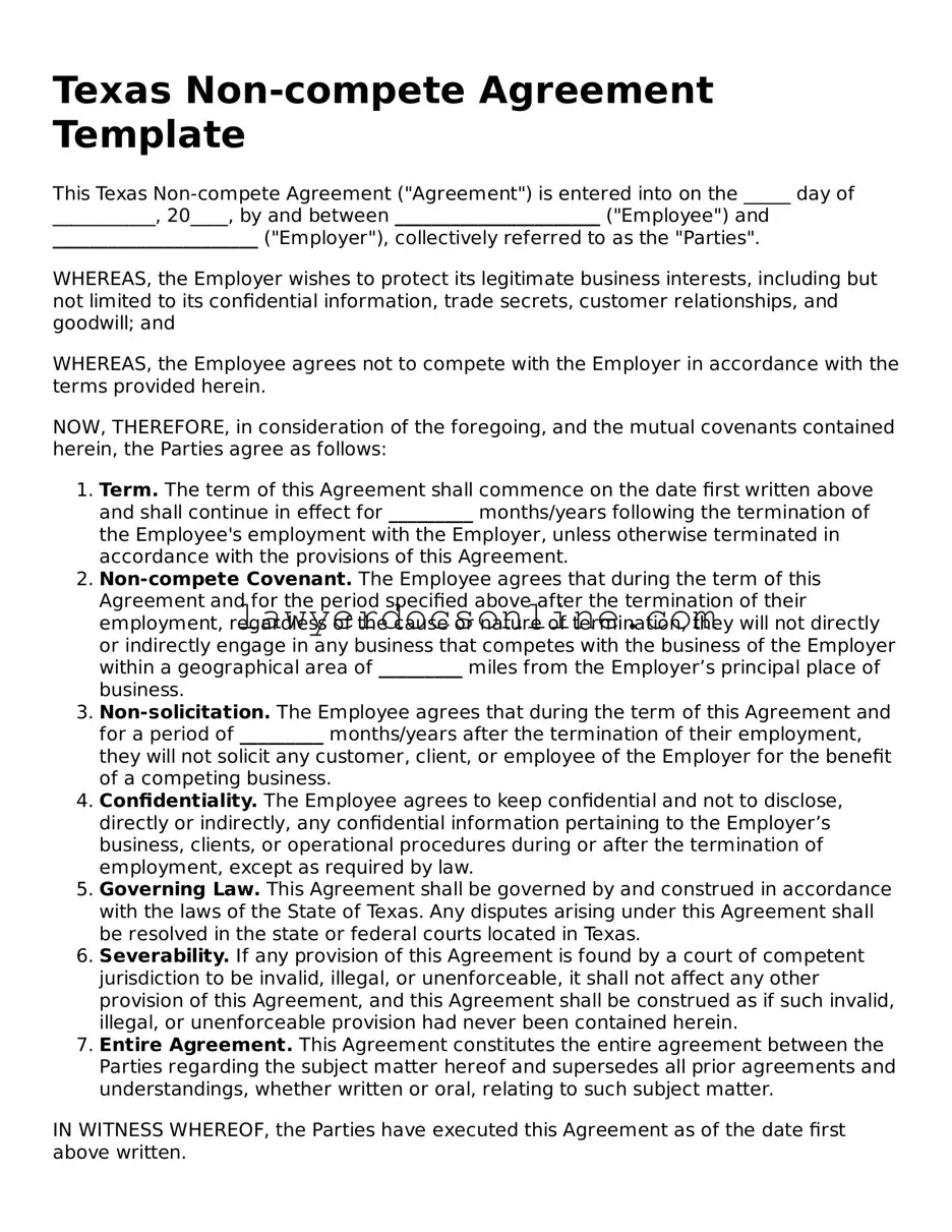 Legal  Non-compete Agreement Form for Texas