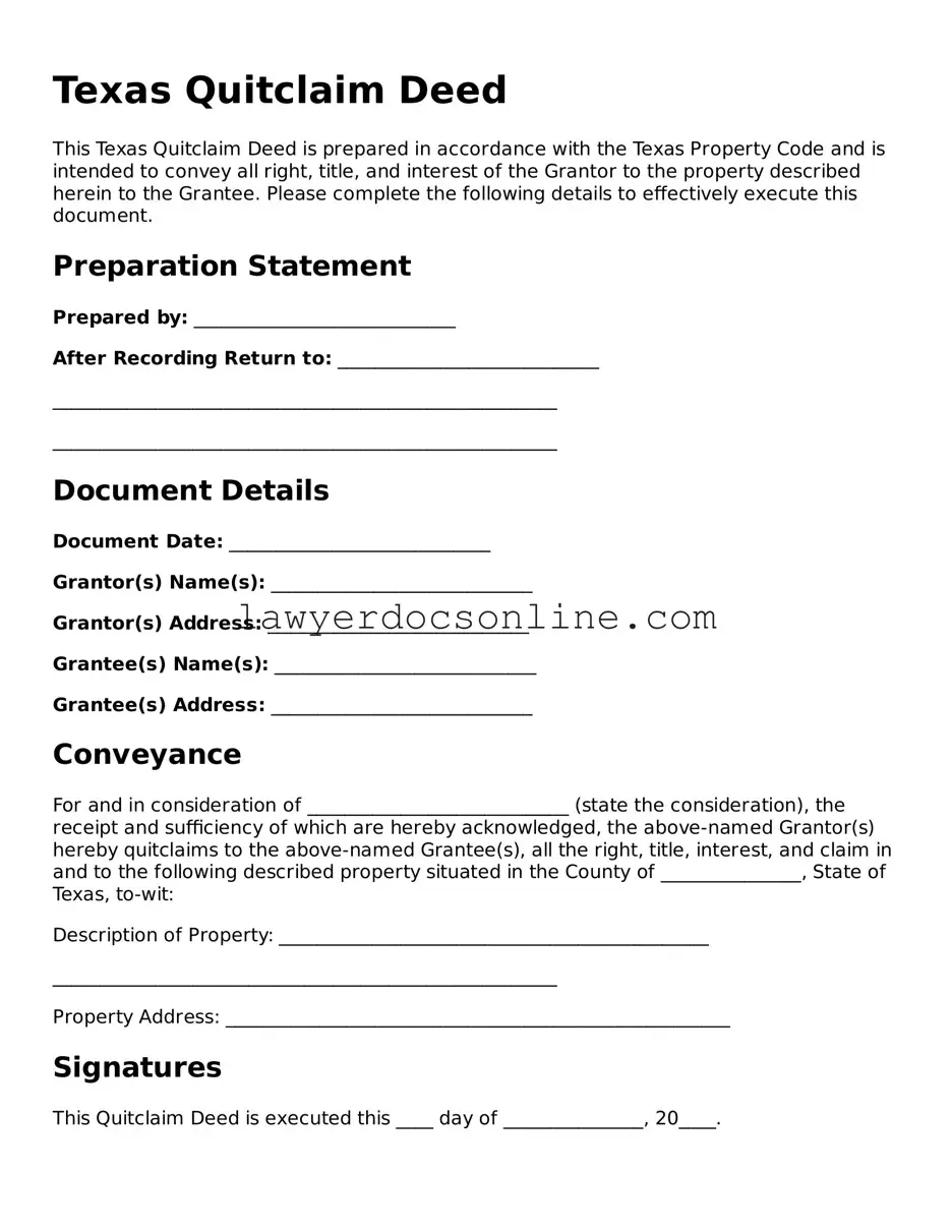 Legal  Quitclaim Deed Form for Texas