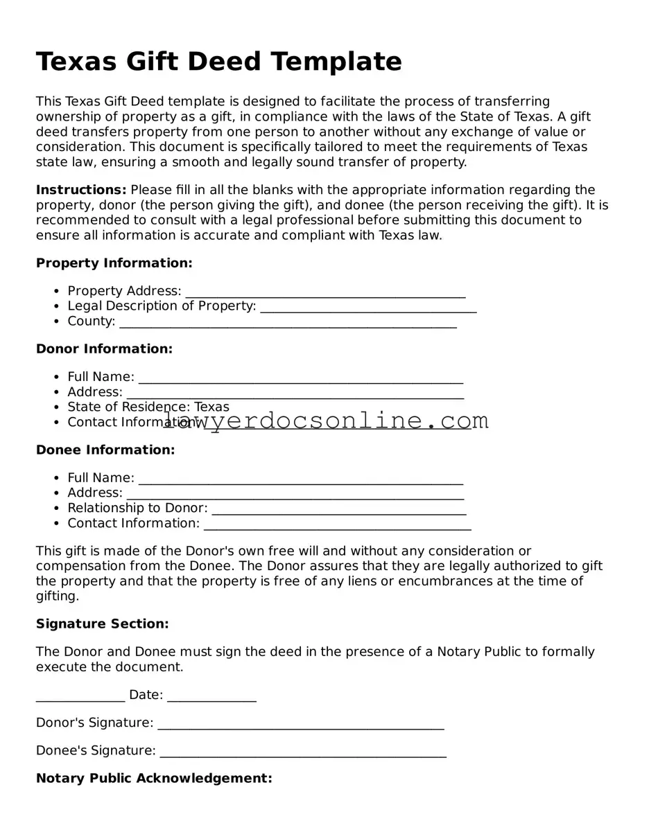Legal  Gift Deed Form for Texas