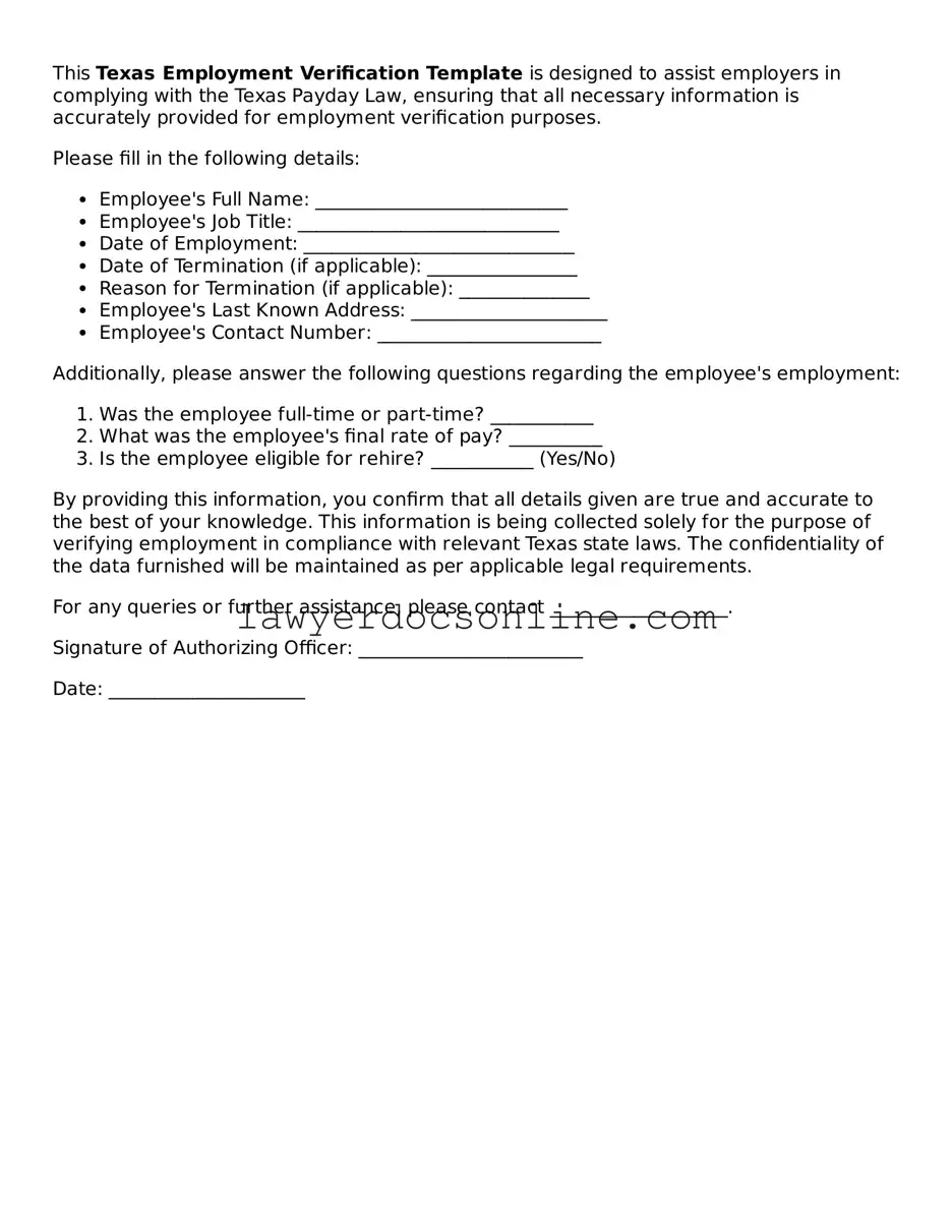 Legal  Employment Verification Form for Texas