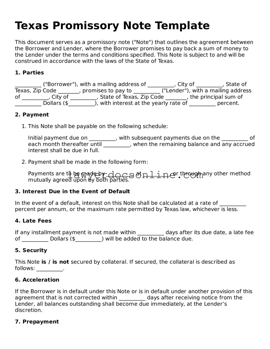 Legal  Promissory Note Form for Texas