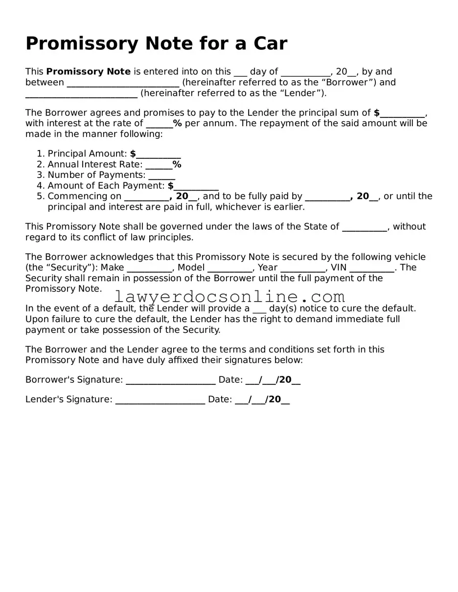 Free Promissory Note for a Car Document