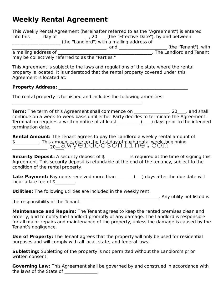 Free Weekly Rental Agreement Document